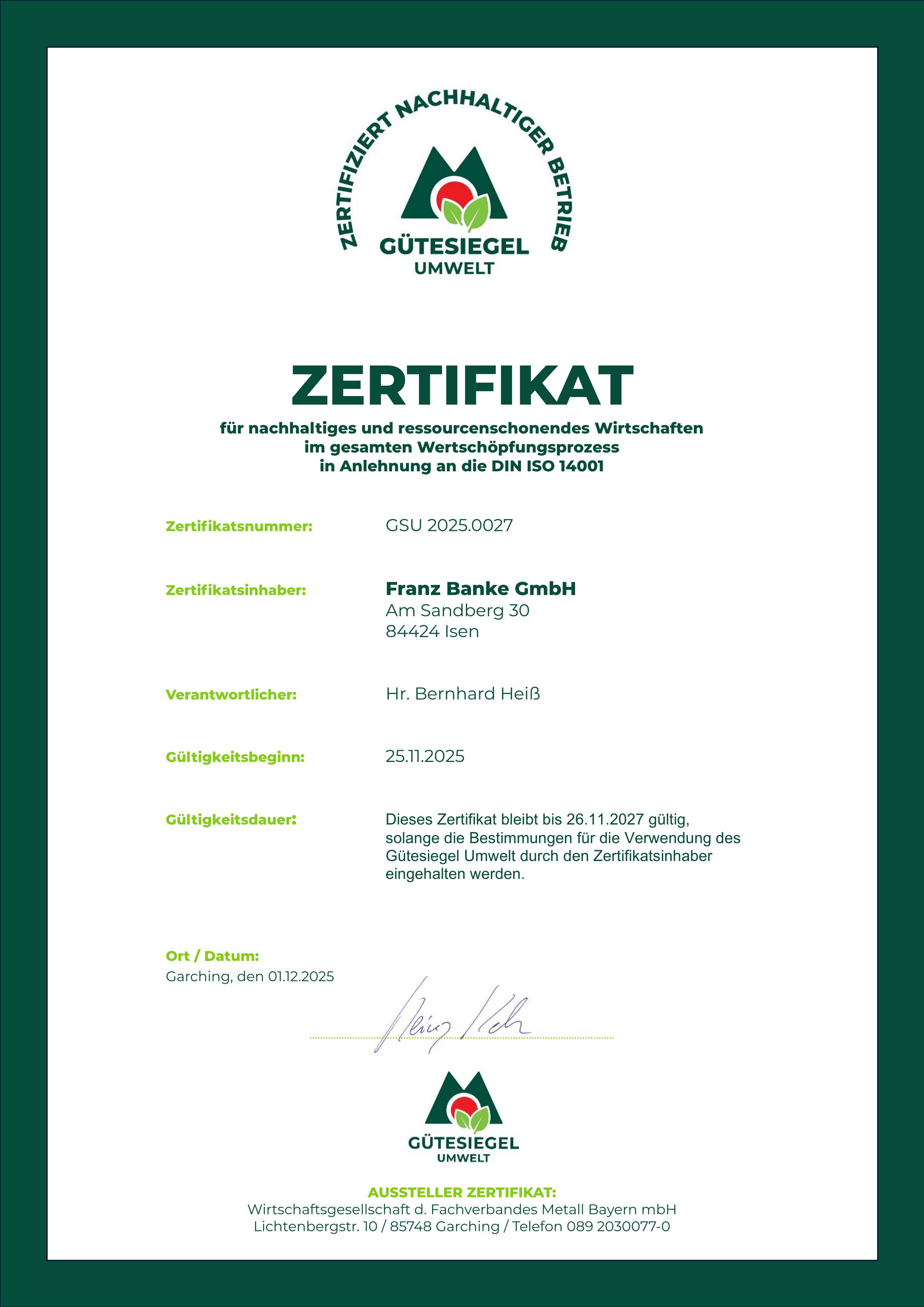 Guetesiegel Umwelt Banke 2025